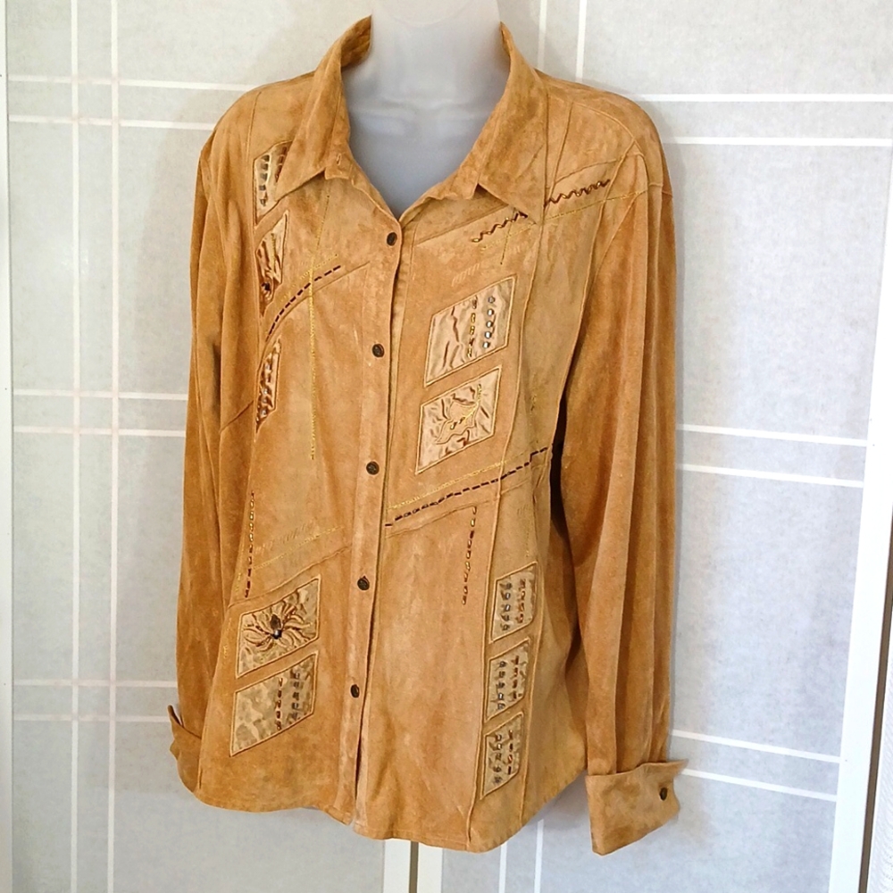 Faux buckskin embellished shirt